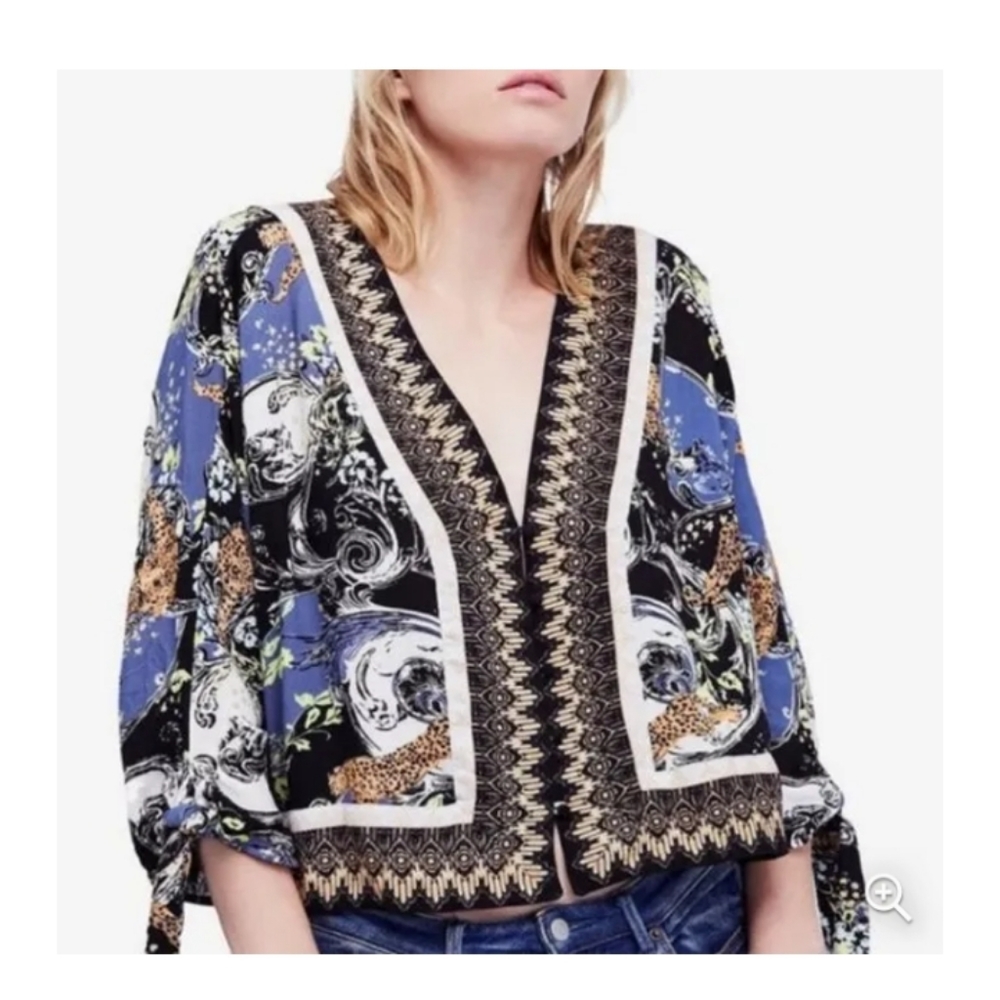 FREE PEOPLE CATCH ME IF YOU CAN TIE SLEEVE BOHO TOP